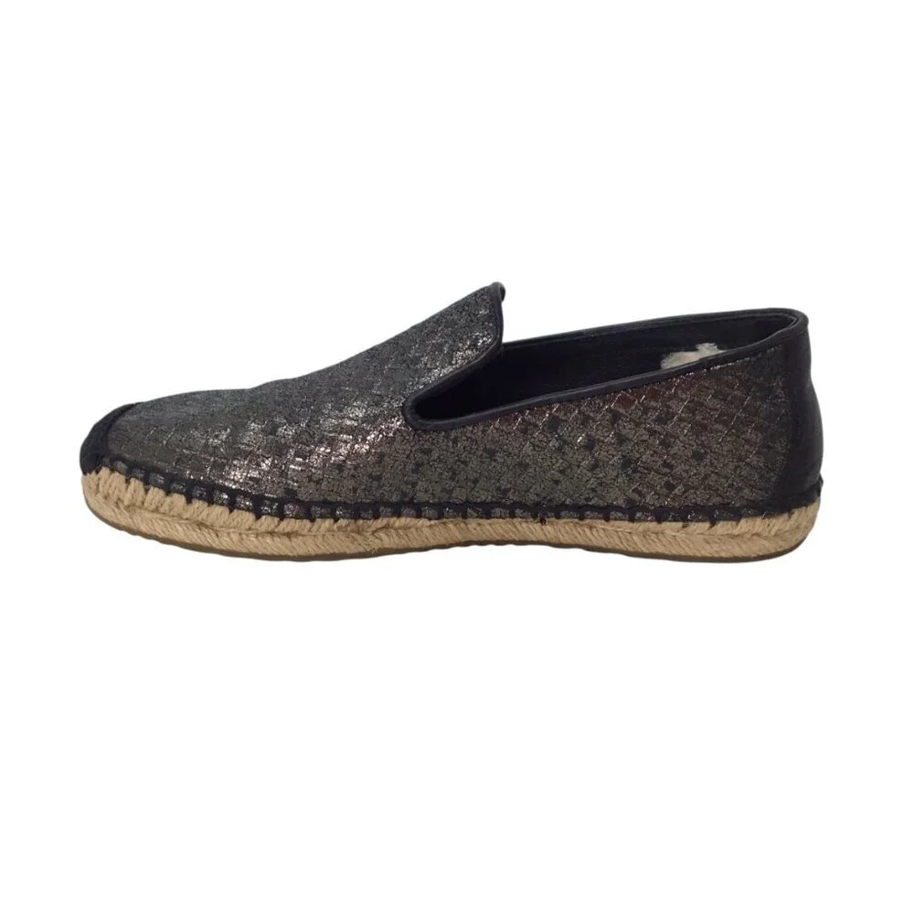 Ugg Sandrinne Espadrille Size 5 Basket Woven Flats Black Gold Metallic 1010196